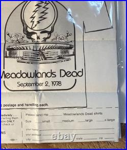 1978 Grateful Dead Meadowlands Dead T-Shirt Order Form Flyer Vintage Deadhead