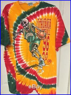 96 Olympics Lithuania Basketball T Shirt Men XXL Liquid Blue Grateful Dead style