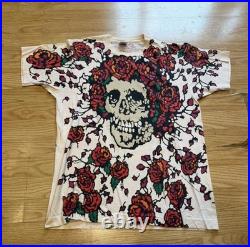 GRAIL Grateful Dead Skull And roses 1992 Single Stitch All Over Print Size Large