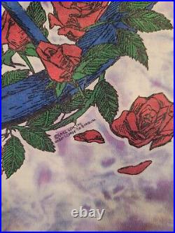 Grateful Dead Bertha Wheel & Roses Shirt Size Large Liquid Blue Single Stich