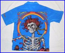 Grateful Dead Button Up DRAGONFLY Shirt LARGE SKULL & ROSES Album Poster Art