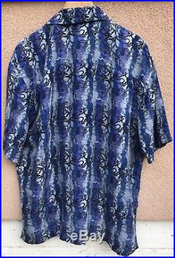 Grateful Dead Dancing Bears Hawaiian Shirt Men's XL Blue Silk