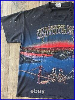Grateful Dead San Fransico Brooklyn Bridge Vintage 90s AOP Tour Shirt Size XL