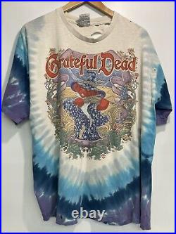 Grateful Dead Shirt Liquid Blue Tie Dye Worn Torn Mens XL Bear Vintage Weathered