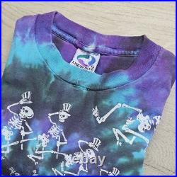 Grateful Dead Shirt Skeleton Single Stitch Tie Dye 1990 Vintage Liquid Blue XL