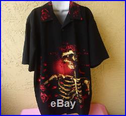 Grateful Dead by Dragonfly Black SKELETON Hawaiian Casual Shirt Mens XL