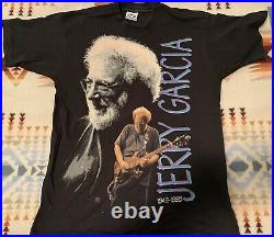 Jerry Garcia Mens L Liquid Blue T-Shirt Black 1995 Vintage Single Stitch USA