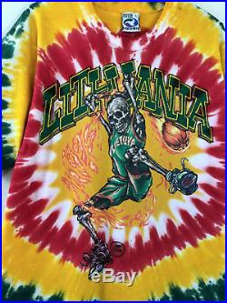RARE 1996 Lithuania Basketball T-Shirt Grateful Dead Liquid Blue Sz L