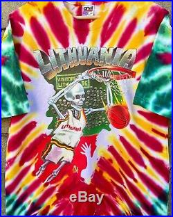 RARE Vtg 1992 Grateful Dead Lithuania Basketball Tye Dye Shirt X-Large Mint