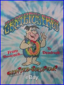Rare Vintage 1989 Grateful Dead Fred Flintstone Tie Dye Concert Tour T Shirt
