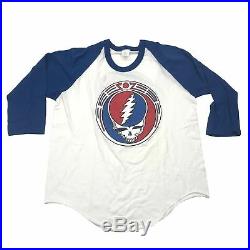 VTG 80s 1985 Grateful Dead Spring Tour Mens White Blue Raglan Band Shirt Medium