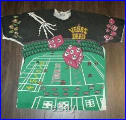 VTG 90s Grateful Dead Vegas Dead T Shirt XL Liquid Blue GDM All Over Print