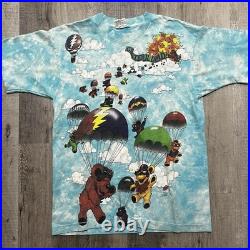 VTG Grateful Dead Liquid Blue AOP 1993 Parachuting Bears Tie Dye Shirt Size L