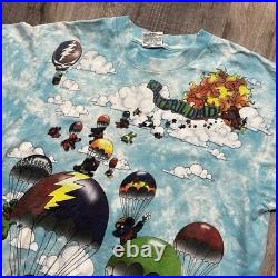 VTG Grateful Dead Liquid Blue AOP 1993 Parachuting Bears Tie Dye Shirt Size L