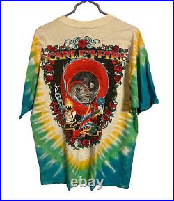 VTG Grateful Dead Scarlet Fire T Shirt Liquid Blue Tea Roses Skull Dragon 1997