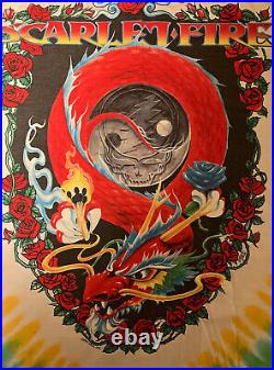 VTG Grateful Dead Scarlet Fire T Shirt Liquid Blue Tea Roses Skull Dragon 1997