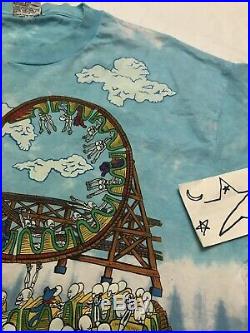 VTG Grateful Dead Shirt XL Tie Dye Rollercoaster 90s Theme Park Liquid Blue