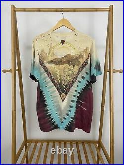 VTG Liquid Blue Buffalo Skull Eagle Tie-Dye Thrashed T-Shirt Grateful Dead XL