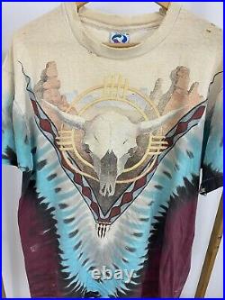 VTG Liquid Blue Buffalo Skull Eagle Tie-Dye Thrashed T-Shirt Grateful Dead XL