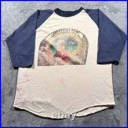 Vintage 1970 Grateful Dead Blues for Allah Shirt Mens Large Beige Blue Raglan