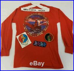 Vintage 1983 Grateful Dead Red Long Sleeve Shirt Headband Patch and Decal Lot