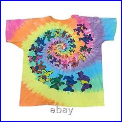 Vintage 1989 Grateful Dead Spiral Teddy Bears Liquid Blue Tie Dye T-Shirt Sz XL