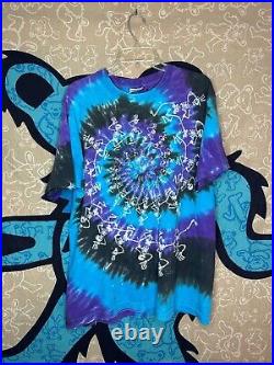 Vintage 1990 Grateful Dead Dancing Skeleton Spiral Tie-Dye T-Shirt Adult XL USA