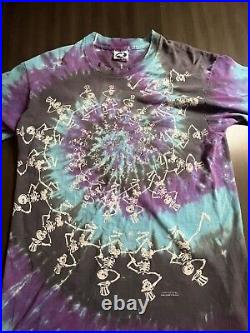 Vintage 1990 Grateful Dead Dancing Skeleton Spiral Tie-Dye T-Shirt Large USA