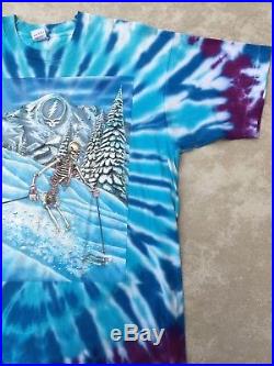 Vintage 1990 Grateful Dead Skiing Skeleton Ski Tie-Dye XL Shirt Jerry Garcia