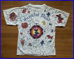 Vintage 1991 Grateful Dead Dancing Bears & Roses All Over Print Double Sided XL