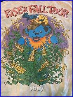 Vintage 1993 Grateful Dead Rise & Fall Tour Bear Tie Dye Liquid Blue T Shirt L