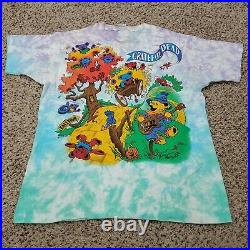 Vintage 1993 Grateful Dead Rise & Fall Tour Bear Tie Dye Liquid Blue T-Shirt XL