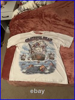 Vintage 1993 Grateful Dead Ship Of Fools White Non Dyed TShirt XL Rare Back Worn