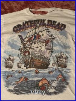 Vintage 1993 Grateful Dead Ship Of Fools White Non Dyed TShirt XL Rare Back Worn