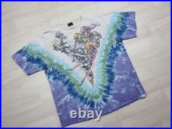 Vintage 1996 Grateful Dead Skiing Bear Liquid Blue Tie Dye Shirt (XL) Distressed