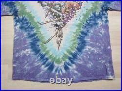 Vintage 1996 Grateful Dead Skiing Bear Liquid Blue Tie Dye Shirt (XL) Distressed