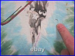 Vintage 1996 Grateful Dead Skiing Bear Liquid Blue Tie Dye Shirt (XL) Distressed