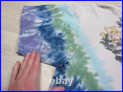 Vintage 1996 Grateful Dead Skiing Bear Liquid Blue Tie Dye Shirt (XL) Distressed