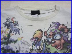 Vintage 1996 Grateful Dead Skiing Bear Liquid Blue Tie Dye Shirt (XL) Distressed