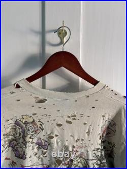 Vintage 1996 Grateful Dead Skiing Bear Liquid Blue Tie Dye Shirt (XL) Distressed