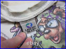 Vintage 1996 Grateful Dead Skiing Bear Liquid Blue Tie Dye Shirt (XL) Distressed