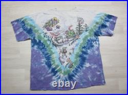 Vintage 1996 Grateful Dead Skiing Bear Liquid Blue Tie Dye Shirt (XL) Distressed