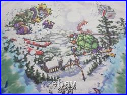 Vintage 1996 Grateful Dead Skiing Bear Liquid Blue Tie Dye Shirt (XL) Distressed