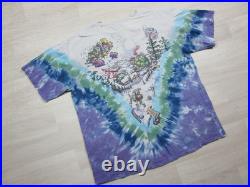 Vintage 1996 Grateful Dead Skiing Bear Liquid Blue Tie Dye Shirt (XL) Distressed