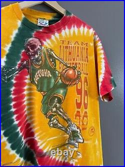 Vintage 1996 Lithuania Grateful Dead Basketball Tie Dye Liquid Blue T-Shirt Size