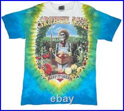 Vintage 1998 Liquid Blue Grateful Dead Keep It Green Tie Dye AOP Tshirt Men sz M