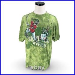 Vintage 2000 Grateful Dead Golf Skeleton Tie Dye T-Shirt Green Gray Liquid Blue