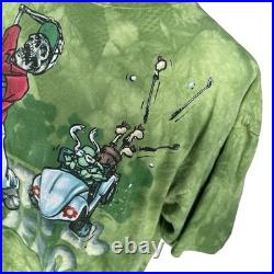 Vintage 2000 Grateful Dead Golf Skeleton Tie Dye T-Shirt Green Gray Liquid Blue
