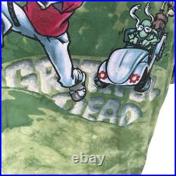 Vintage 2000 Grateful Dead Golf Skeleton Tie Dye T-Shirt Green Gray Liquid Blue