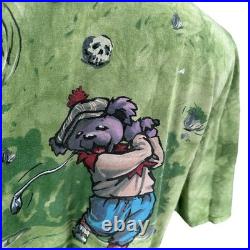 Vintage 2000 Grateful Dead Golf Skeleton Tie Dye T-Shirt Green Gray Liquid Blue